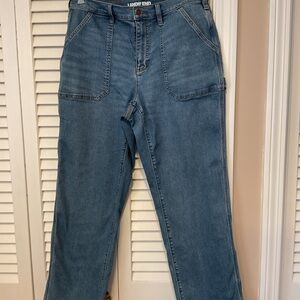 Lands' End Women's Recover High Rise Relaxed Straight Leg Utility Blue Jeans